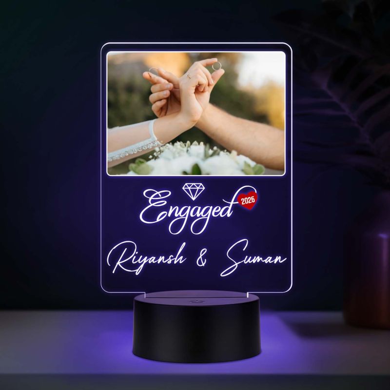 Personalized Couple Name & Engagement Date LED Night Lamp with Multicolored Light Engagement Gift for Friend, Bhaiya-Bhabhi, Sister & Jiju